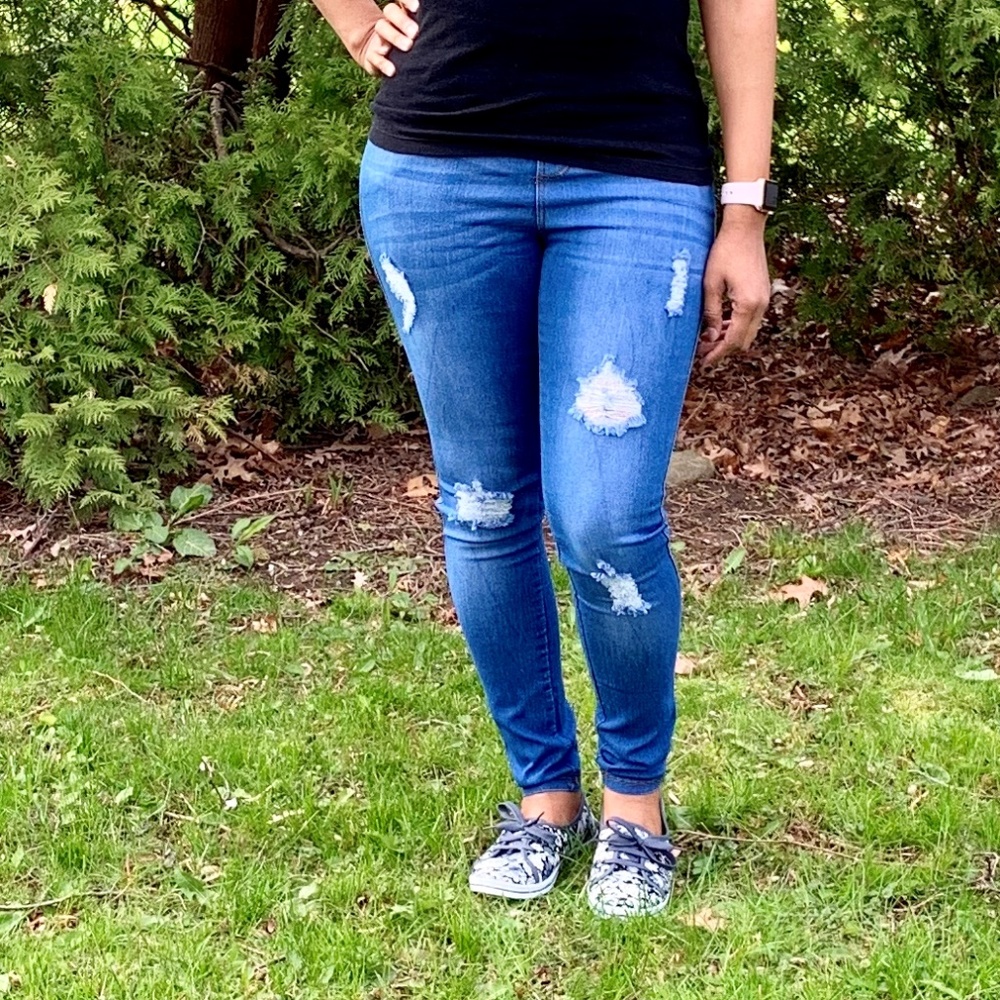 Medium Wash Skinny Ripped Denim Jeggings SZ S-L